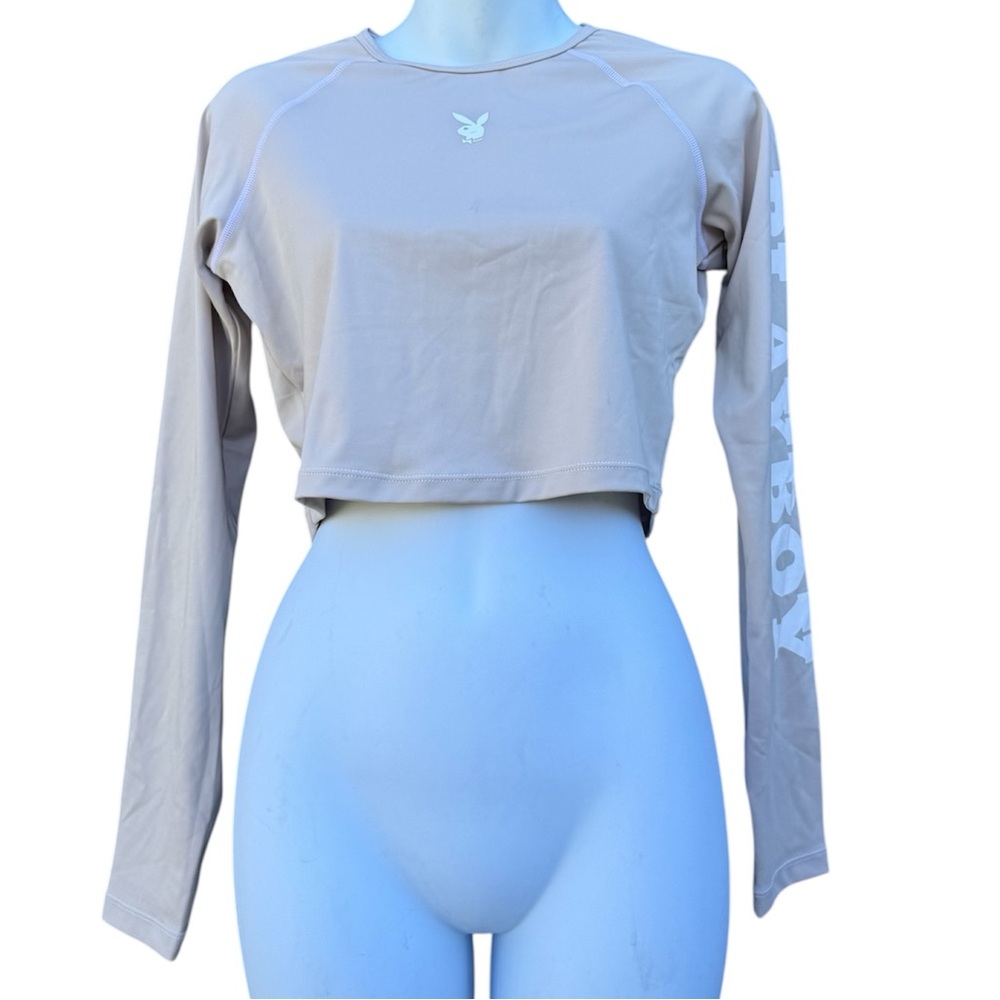 Missguided Ladies Cream Playboy Active Cropped Long-sleeve